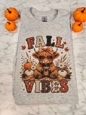 Fall Vibes shirt Highlander Cow pumpkin cute popular Western